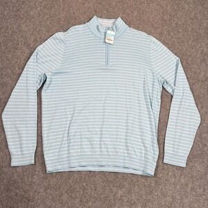 NWT J.Mclaughlin Light Blue Stripe Justin Quarter‎ Zip Sweater MSRP $188 Size M